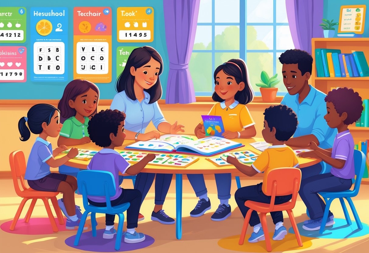 Dyslexia Friendly Resources Primary School: Essential Tools & Tips LearningMole Adults and children working together around a table with dyslexia-friendly learning materials in a bright classroom.