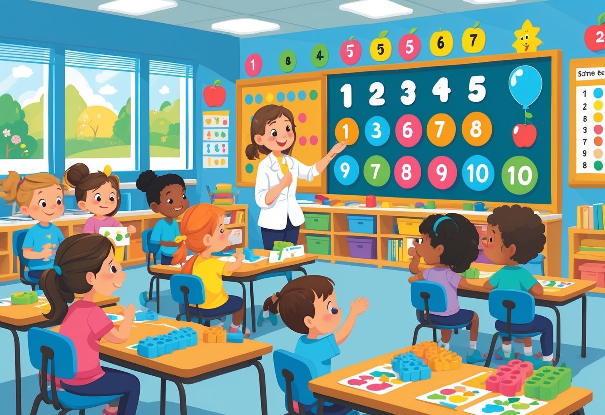 SEN Maths Resources Primary School: Essential Tools for Inclusivity LearningMole Children in a classroom using counting blocks and number cards while a teacher guides them with a board showing numbers and objects for counting.