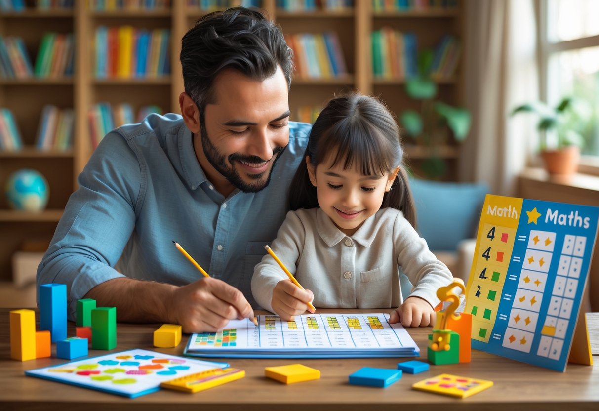 How to Support Your Child with Maths at Home: Practical Strategies Maths at Home LearningMole A parent and child working together on maths homework at a table with learning materials and a progress chart nearby.