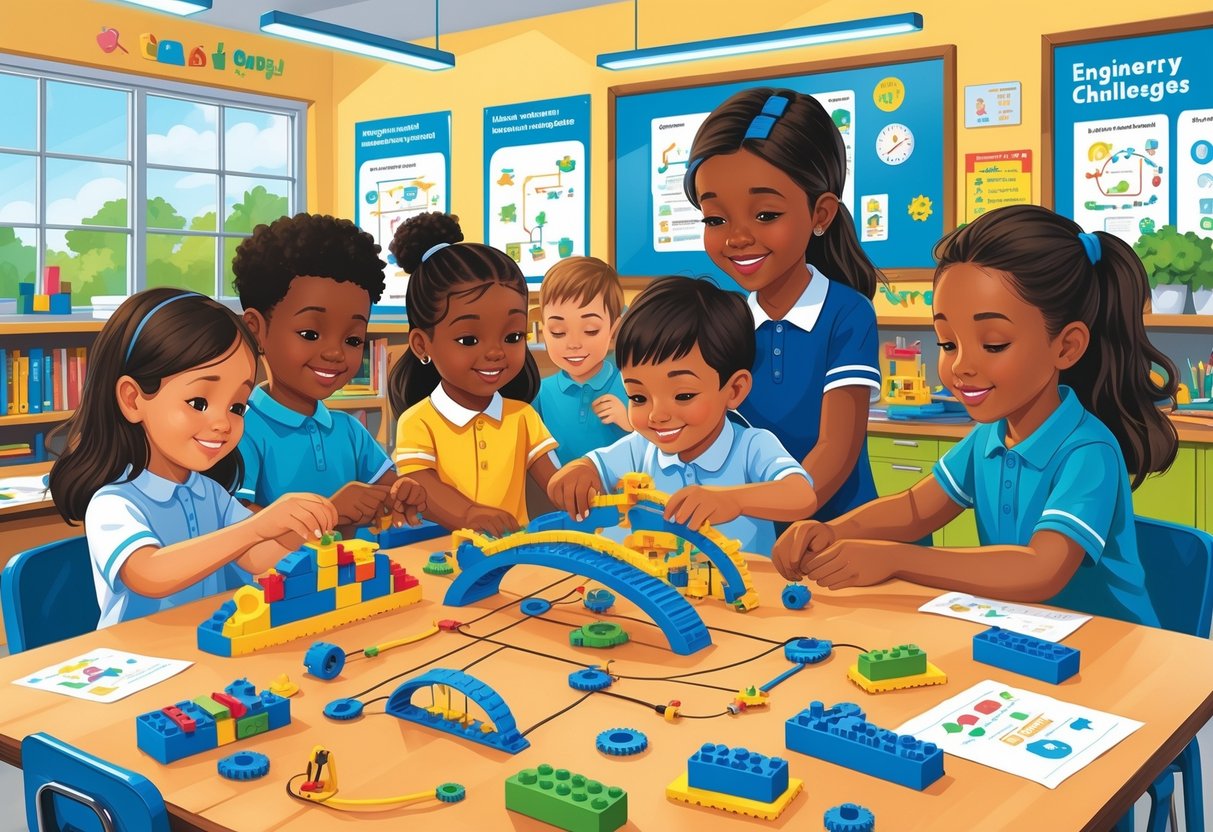 STEM Activities for Primary School: A Complete Hands-On Guide STEM Activities LearningMole Primary school children working together on engineering activities using building blocks and simple machines in a classroom.