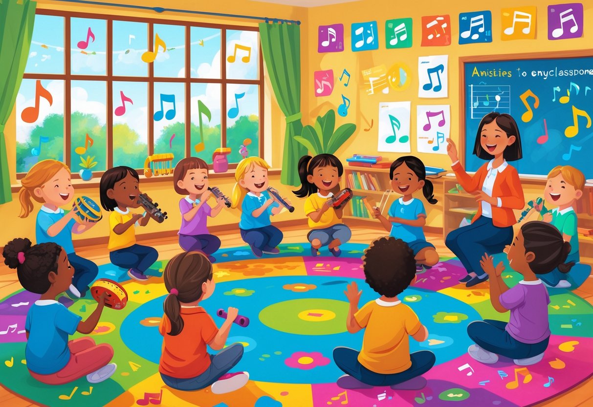 Music Activities for Primary School: Creative Ideas for Classroom Fun LearningMole Primary school children and a teacher engaged in lively music activities in a colourful classroom.