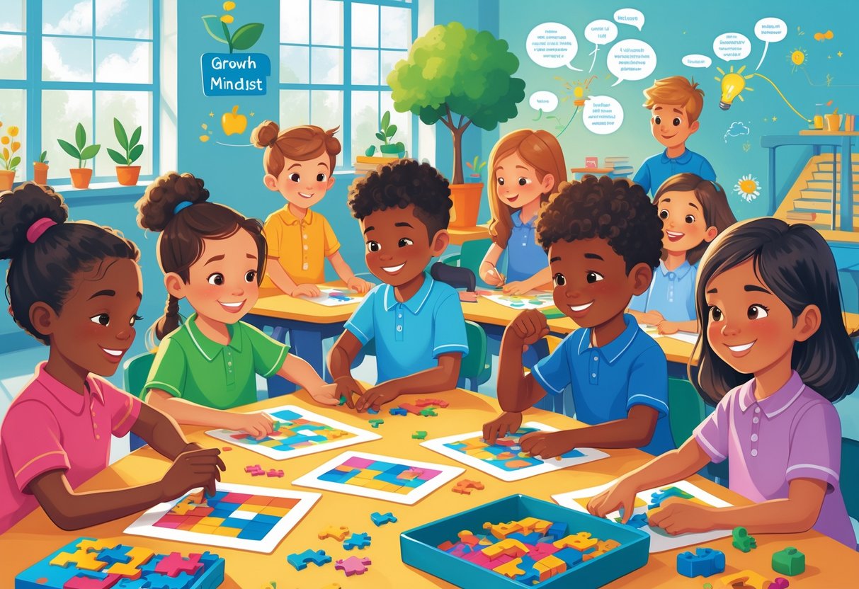 Growth Mindset Activities for Primary School: Creative Ways to Foster Resilience LearningMole Primary school children working together on learning activities in a classroom, supported by a teacher, showing teamwork and encouragement.