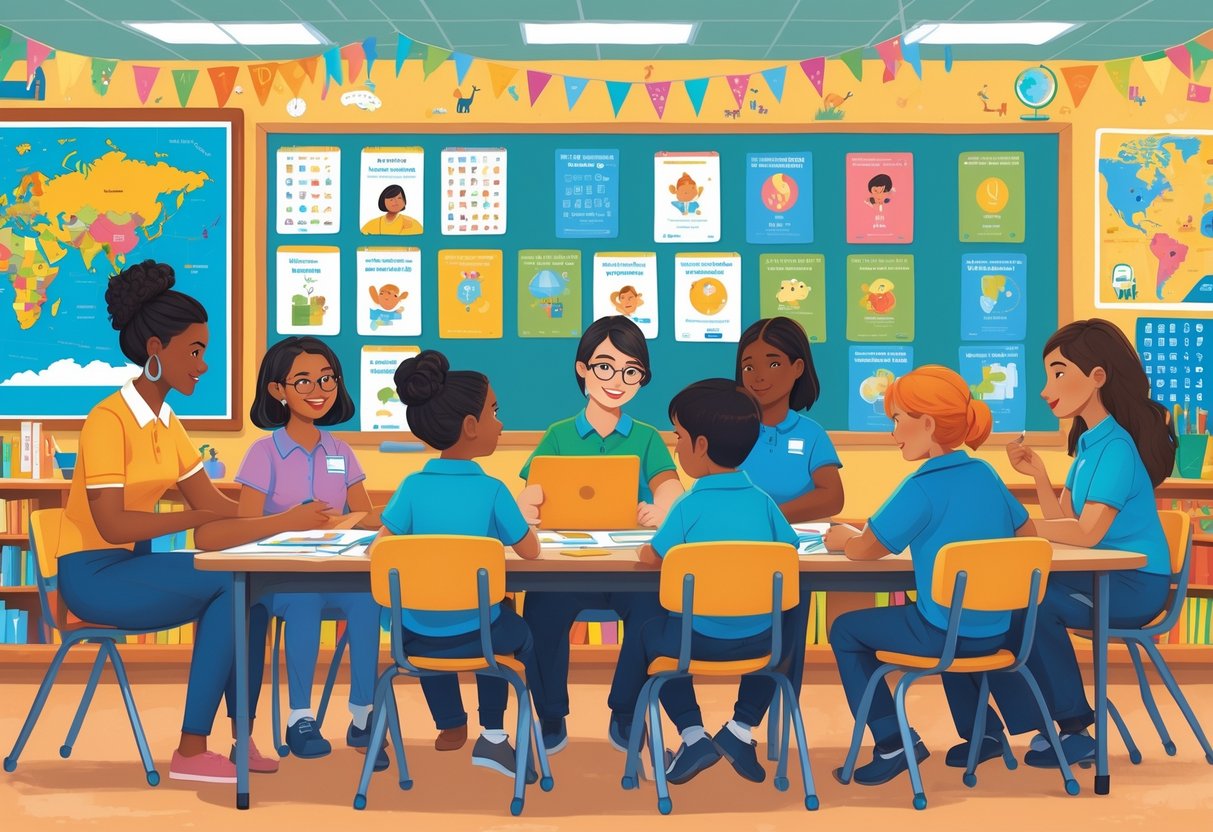 French Resources for Primary School: The Ultimate Guide for Teachers LearningMole A group of primary school teachers working together with French teaching materials in a classroom.
