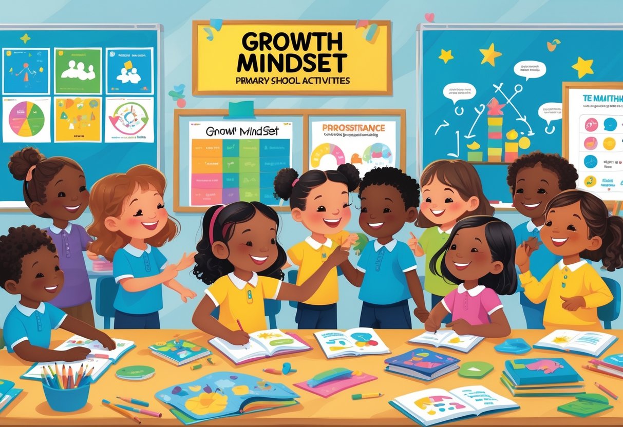Growth Mindset Activities for Primary School: Creative Ways to Foster Resilience LearningMole Primary school children working together on learning activities with a teacher in a bright classroom promoting positive attitudes and teamwork.
