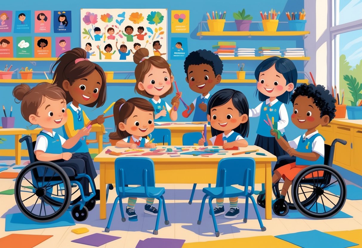 Art and Craft Activities for Primary School: Creative Learning Ideas Art and Craft,Activities for Primary School LearningMole A group of diverse primary school children, including those with disabilities, doing art and craft activities together in a bright classroom with a supportive teacher.