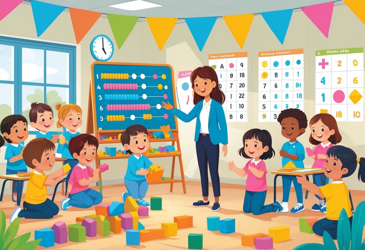 Year 1 Maths Resources and Activities: A Complete Guide Year 1,Maths Resources LearningMole Young children in a classroom engaging with maths activities like counting blocks and using number charts, guided by a teacher.