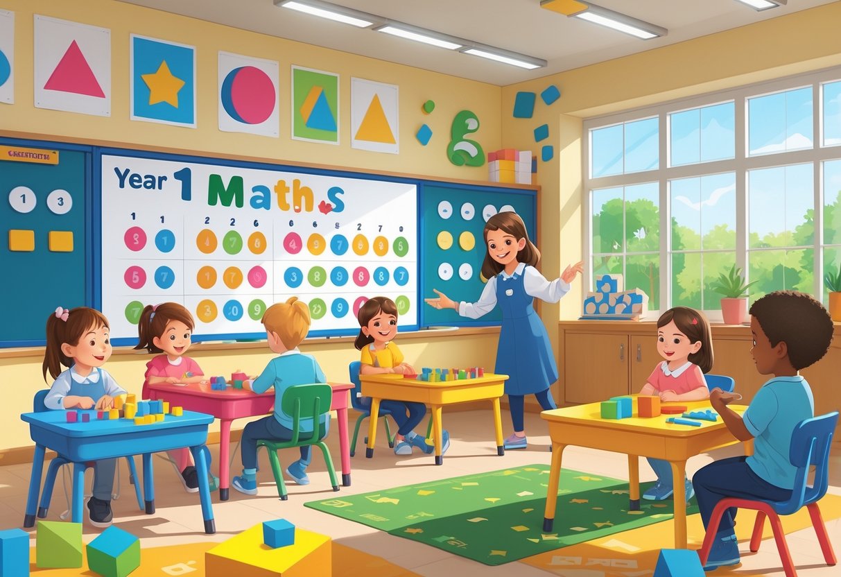 Year 1 Maths Resources and Activities: A Complete Guide Year 1,Maths Resources LearningMole A classroom with young children using maths resources like counting blocks and number charts while a teacher guides them in learning basic maths concepts.