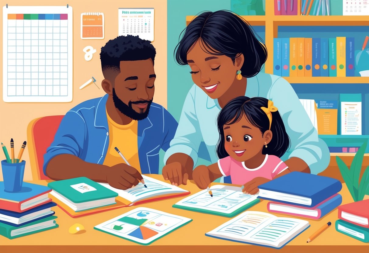 How to Support Your Child With the National Curriculum: A Parent’s Guide LearningMole A parent helping their child with schoolwork at a desk in a bright, organised study room.