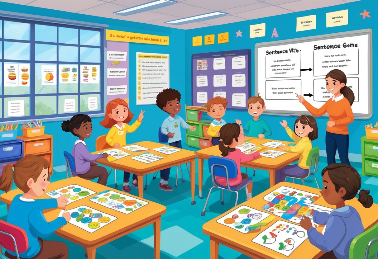 Passive Voice Teaching Resources KS2: Complete Guide & Activities Passive Voice LearningMole A classroom with young children working together on grammar activities and games, guided by a teacher, in a bright and lively setting.