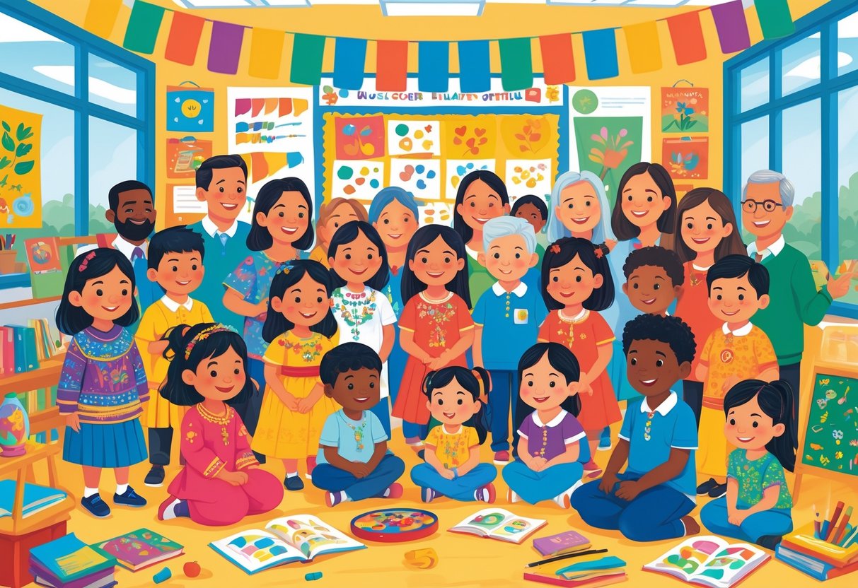Cultural Diversity Resources Primary School: Tools for Inclusive Learning LearningMole A group of children and their families from different cultures gathered together in a school setting, sharing and celebrating cultural diversity.