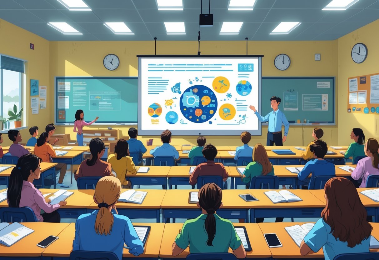 How to Use Educational Videos in the Classroom: Effective Strategies and Tips Educational Videos LearningMole A classroom with students watching an educational video on a large screen while the teacher interacts with them.