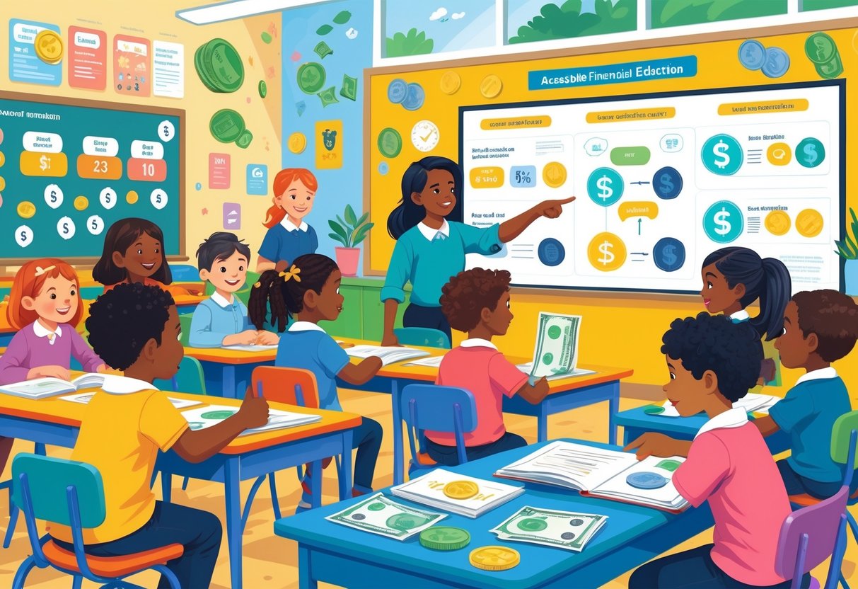 Money Resources Primary School: Essential Tools & Programmes LearningMole A group of primary school children and a teacher learning about money using play coins and charts in a colourful classroom.