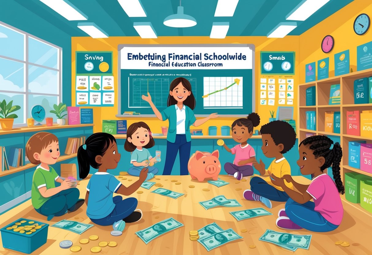 Money Resources Primary School: Essential Tools & Programmes LearningMole A primary school classroom where children are learning about money using coins, piggy banks, and visual aids guided by a teacher.