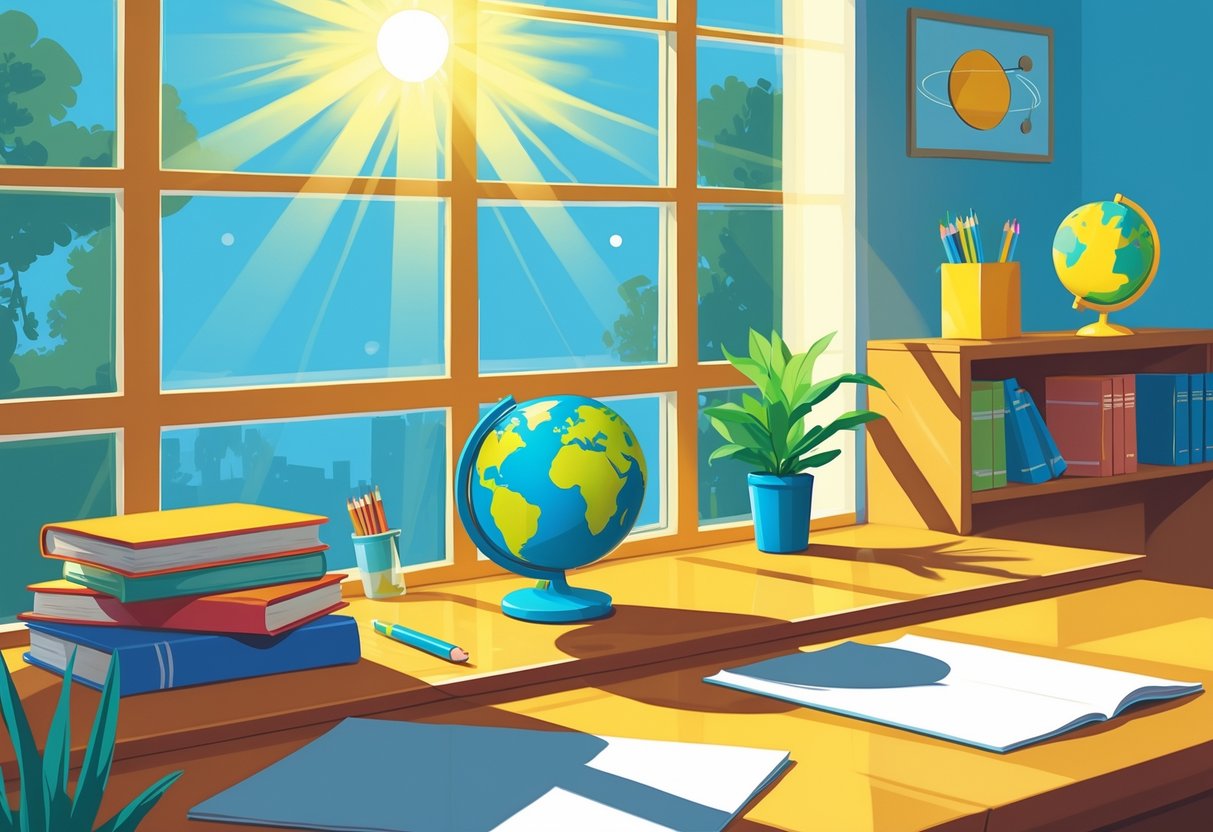 Light and Shadow KS2 Resources: A Complete Guide for Classrooms LearningMole A classroom desk with objects casting clear shadows from sunlight coming through a window, illustrating the concept of light and shadow.
