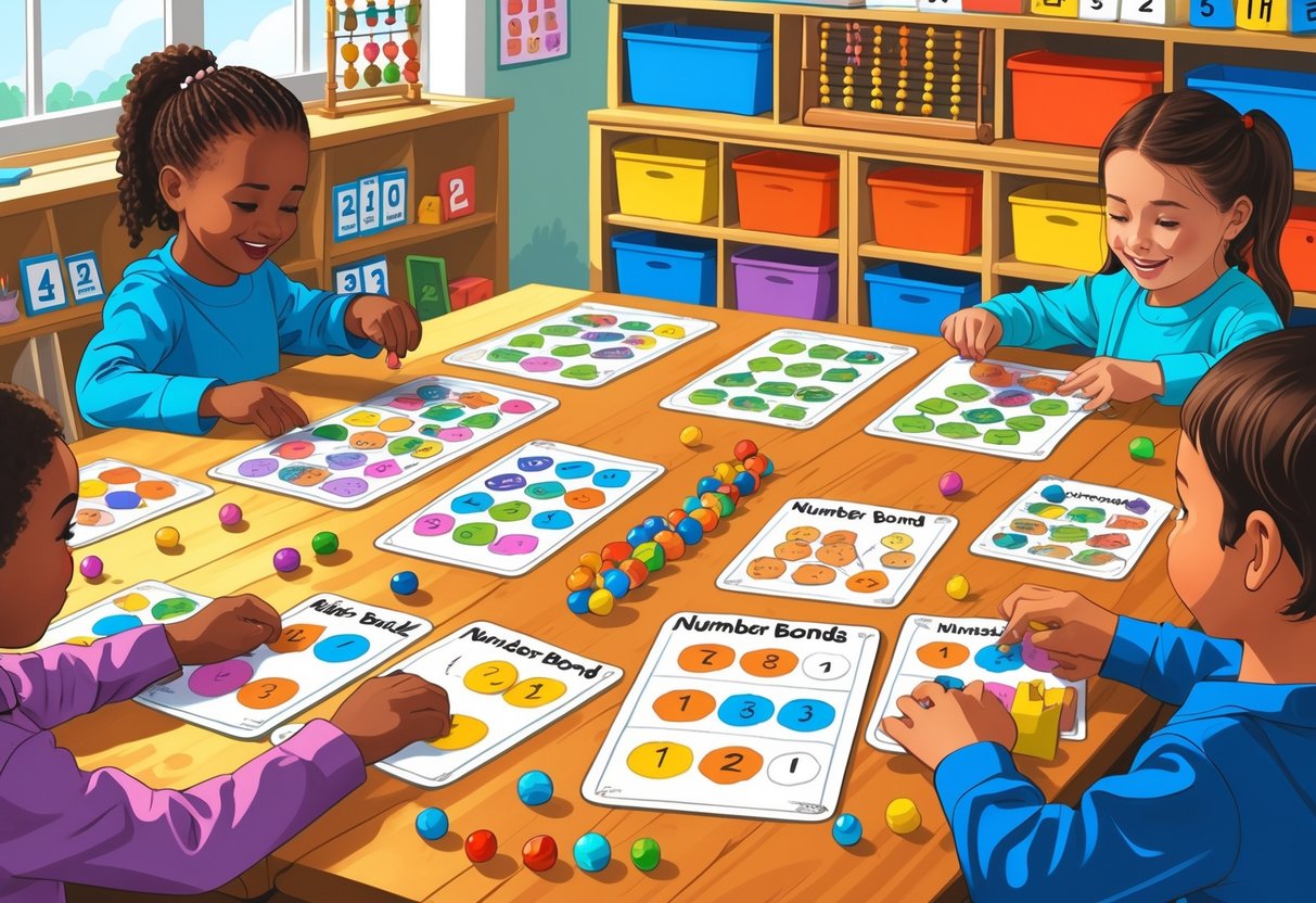 Number Bonds Resources KS1: Engaging Activities and Best Practices Number Bonds LearningMole A classroom table with children’s hands using colourful number bond cards and counters for a maths activity focused on number bonds.