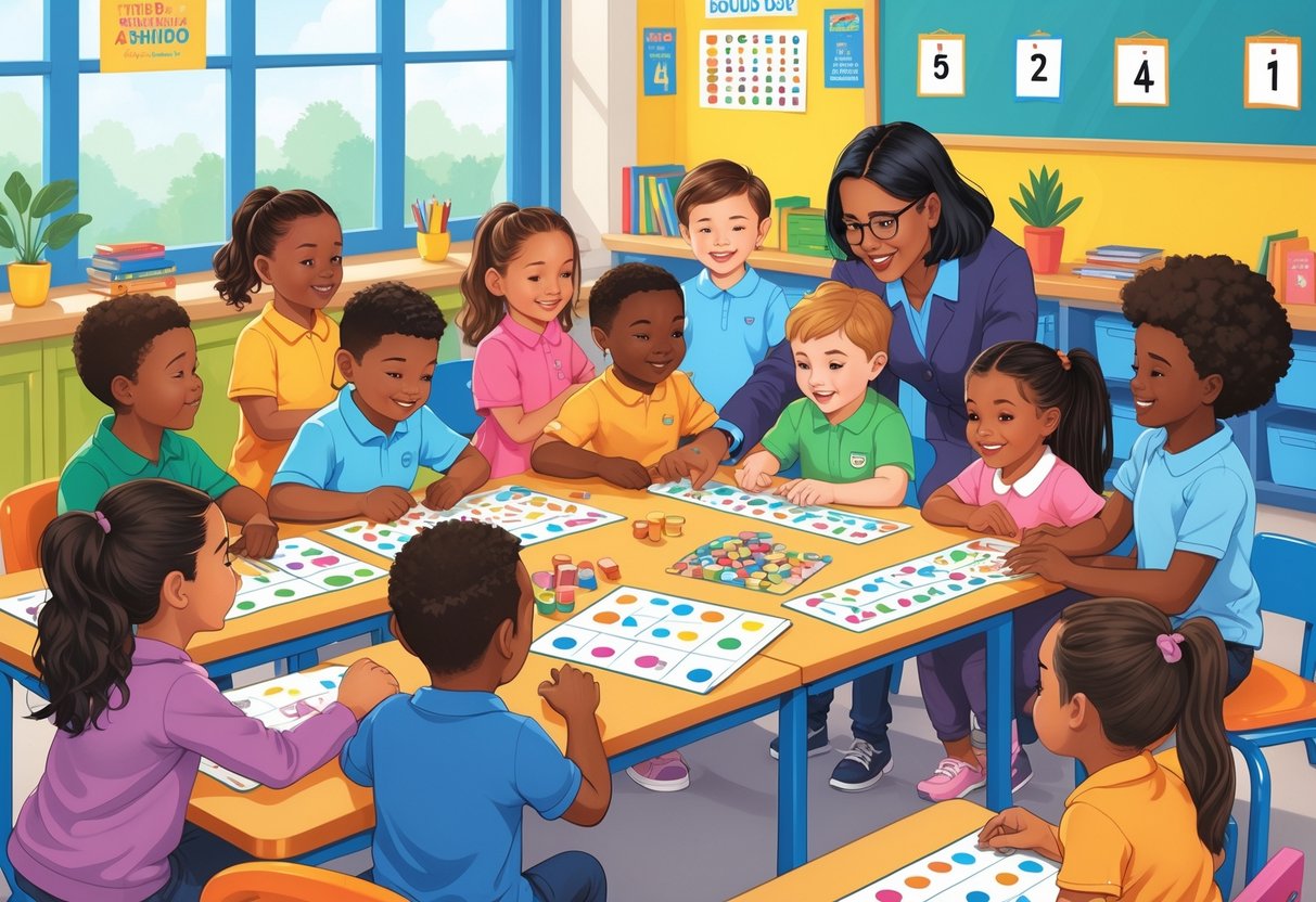 Number Bonds Resources KS1: Engaging Activities and Best Practices Number Bonds LearningMole A group of young children with different learning needs working together on number bond activities in a bright classroom with a teacher helping them.